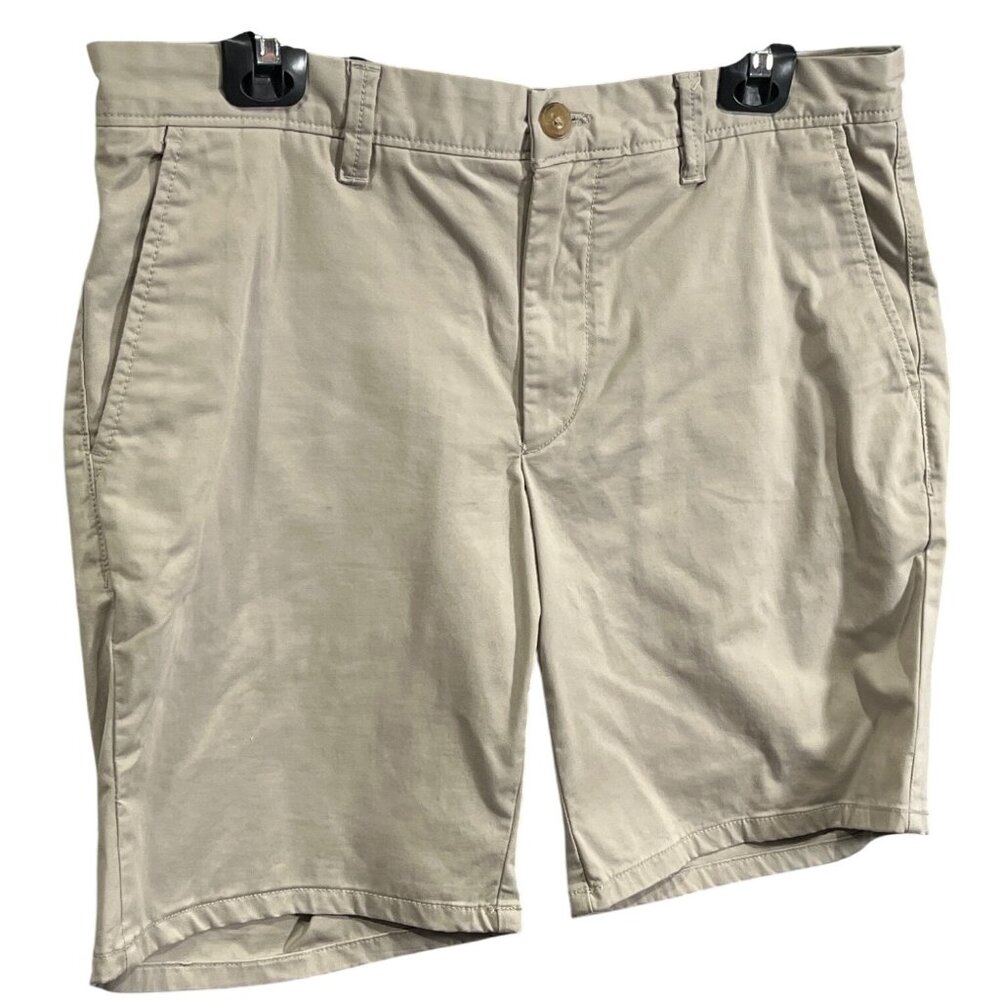 Mens Open Edit Beige Cotton-Blend Shorts 32W Casual Fit 74L